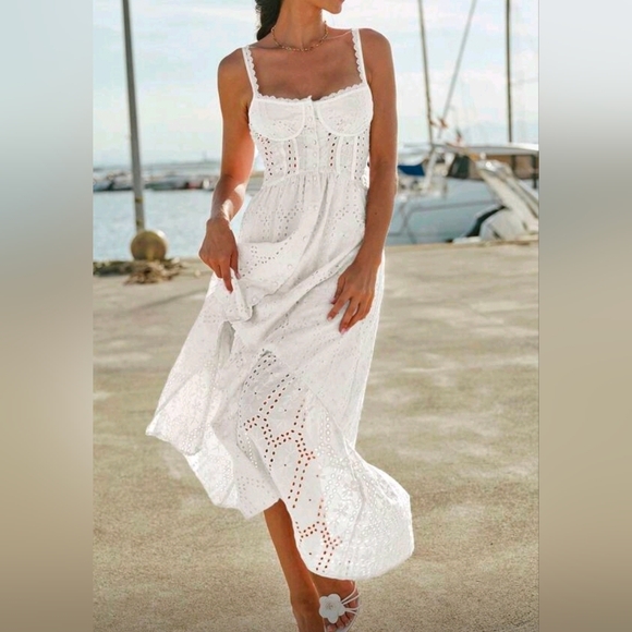 Boutique Dresses & Skirts - New Embroidered Eyelet Lace Bustier Corset Look Long Cami Dress White